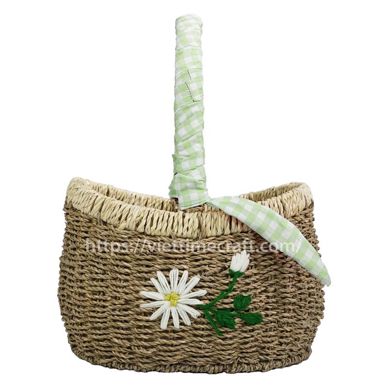 Best Sale Seagrass Picnic Basket Mix Canvas Handle Wholesale