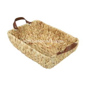 Hot Sale Water Hyacinth Serving Tray With Leather Handle