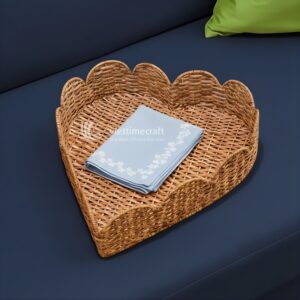 Heart scalloped rattan tray I Viettimecraft