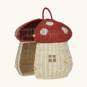 Mushroom House Rattan Basket with Lid I Viettimecraft