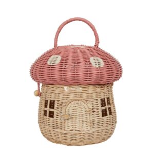 Mushroom House Rattan Basket with Lid I Viettimecraft