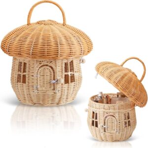 Mushroom House Rattan Basket with Lid I Viettimecraft