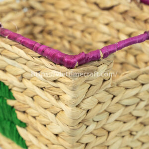 Water Hyacinth Christmas Basket with Green Tree Embroidery – Pink Scalloped Rim