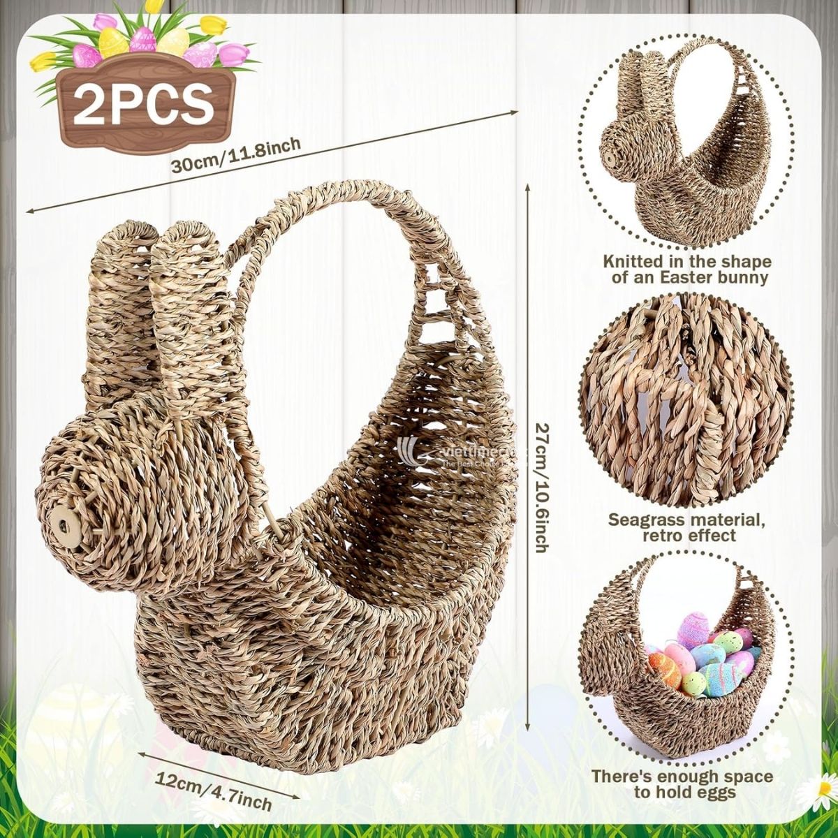 Bunny Seagrass Basket I Viettimecraft