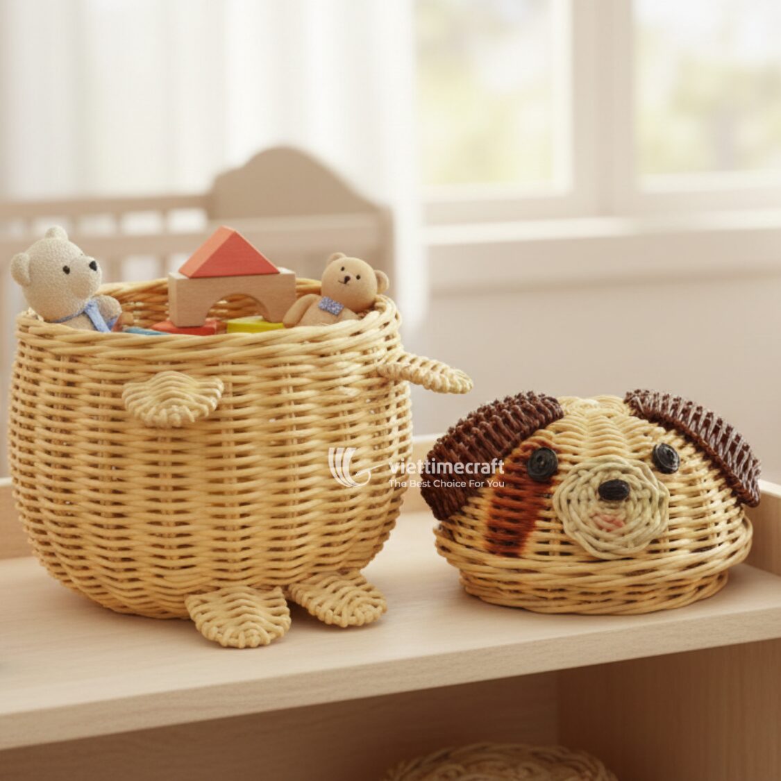 Dog-shaped Rattan Storage Basket I Viettimecraft - M0807