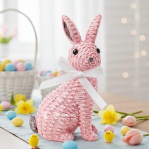 Easter Bunny Rattan Decor Figure l Viettimecraft - M0801