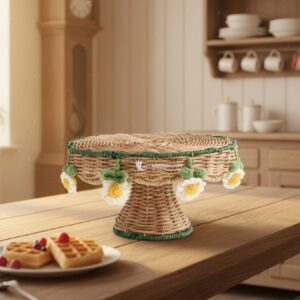 Scalloped Rattan Pedestal Tray I Viettimecraft - M0802