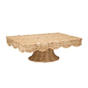Scalloped Rattan Pedestal Tray I Viettimecraft - M0802