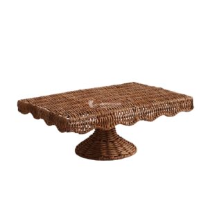 Scalloped Rattan Pedestal Tray I Viettimecraft - M0802