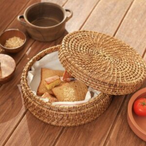 Round Rattan Storage Basket with Lid I Viettimecraft - M0790