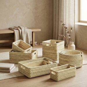 Set rattan woven basket, laundry basket for home decoration wholesale