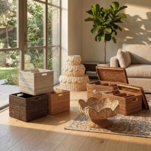 Woven Rattan Storage Basket, Woven Basket For Home Decoration Viettimecraft Wholesale Handicraft