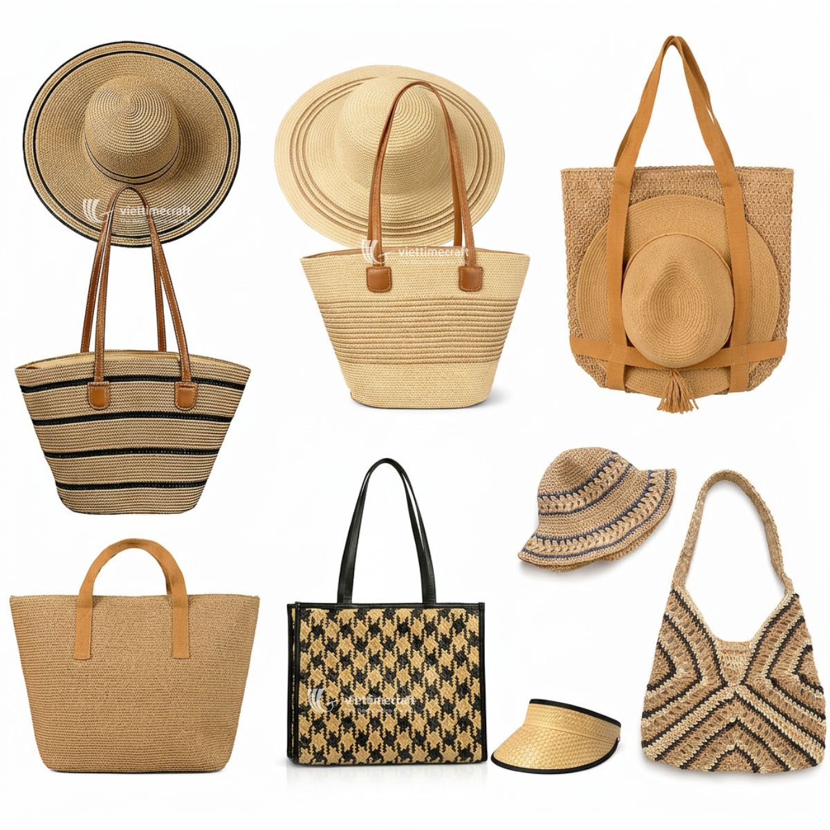SET woven straw hat and bag Viettimecraft Wholesale