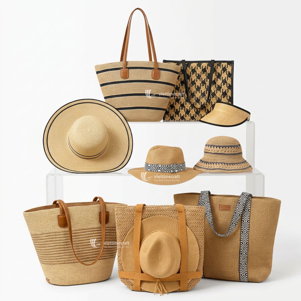 SET woven straw hat and bag Viettimecraft Wholesale