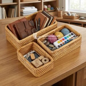 Rattan Serving Tray Set I Viettimecraft - M0795