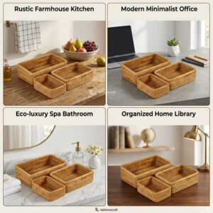 Rattan Serving Tray Set I Viettimecraft - M0795