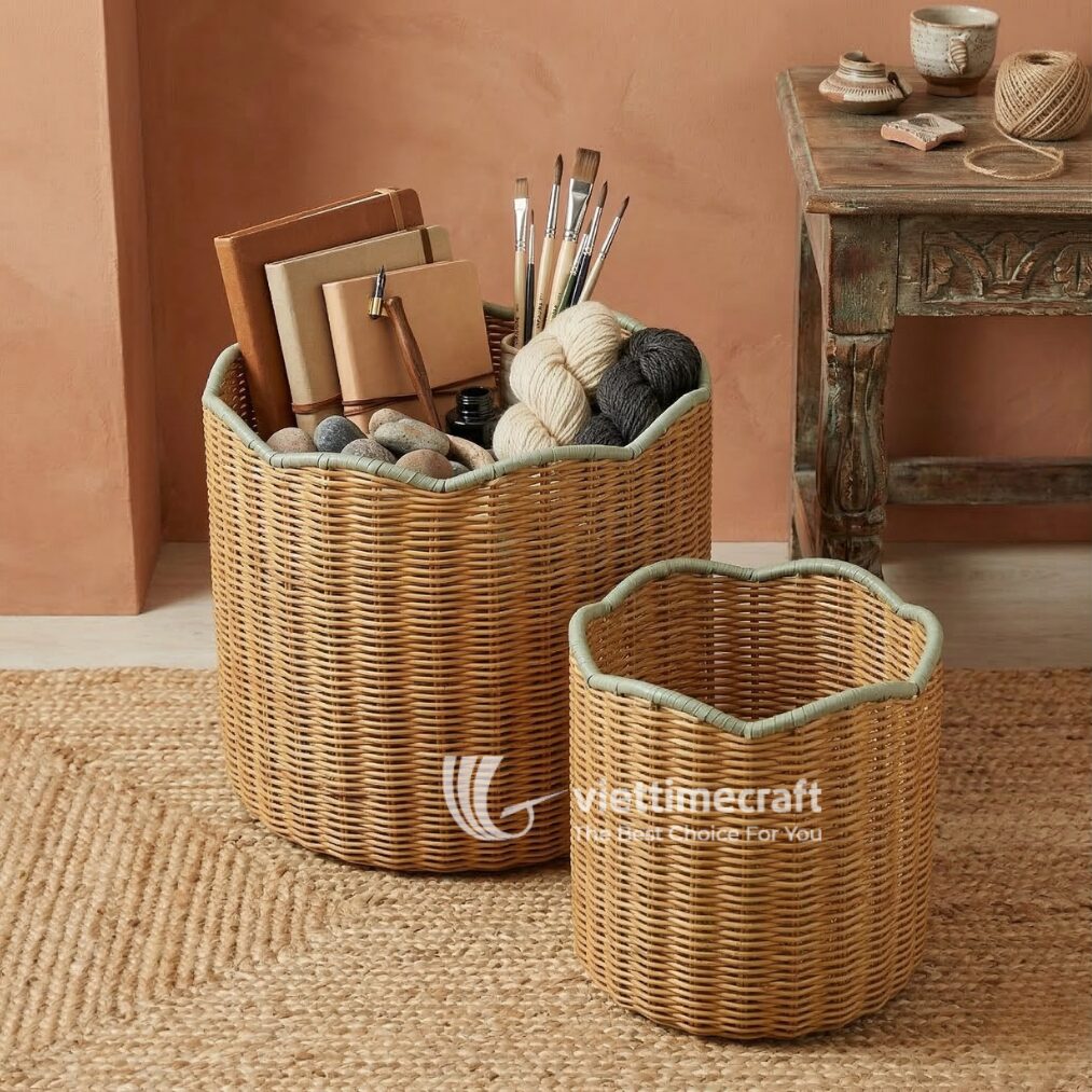 Rattan Basket with Decorative Wavy Rim - M0794