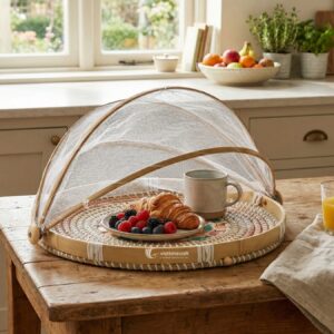 Mother of Pearl mix Wicker Tray with Dome Cover - KT0096 I Viettimecraft