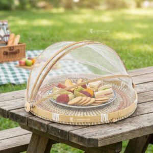 Mother of Pearl mix Wicker Tray with Dome Cover - KT0096 I Viettimecraft