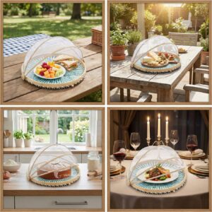 Mother of Pearl mix Wicker Tray with Dome Cover - KT0096 I Viettimecraft