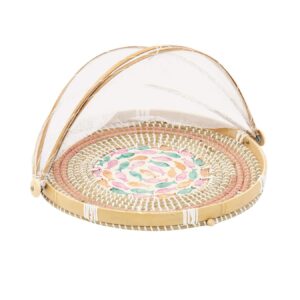Mother of Pearl mix Wicker Tray with Dome Cover - KT0096 I Viettimecraft