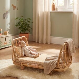 Vintage Rattan Doll Cradle and Wicker Crib – M0789 I Viettimecraft