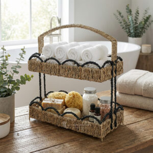 Woven Two-Tier Storage Basket with Handle Viettimecraft Manufacturer