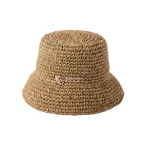 Premium handmade crochet straw bucket hat for wholesale - packable design in natural beige.