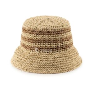 Premium handmade crochet straw bucket hat for wholesale - packable design in natural beige.