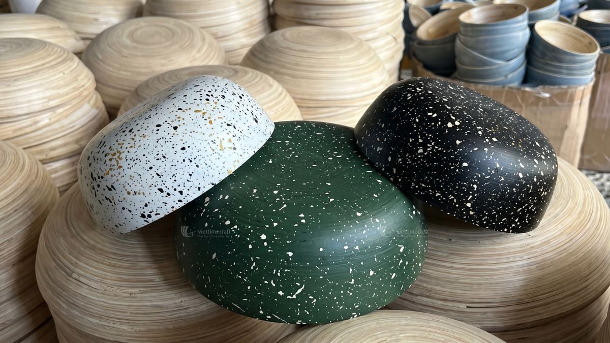 Factory-direct spun bamboo lacquer bowl set crafted by skilled Vietnamese artisans