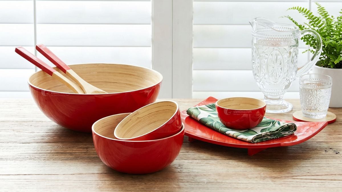 Handcrafted spun bamboo lacquer bowl set in contemporary eco-luxury styl
