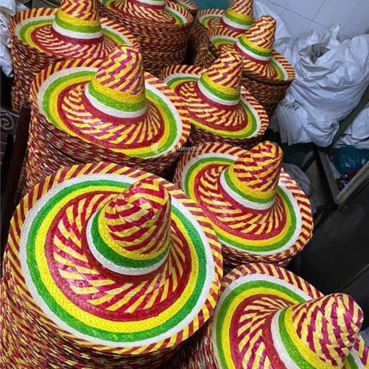 Colorful Mexican style straw sombrero hats wholesale from Vietnam manufacturer