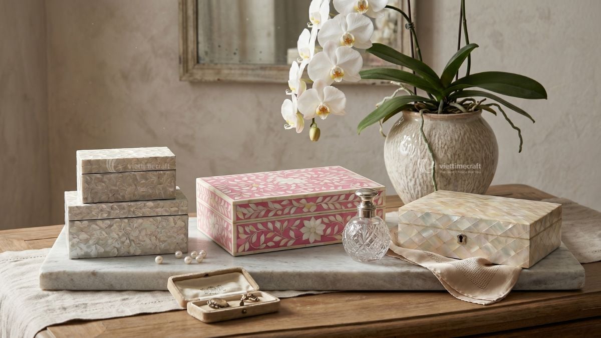 Vietnam manufacturer exporting mother of pearl jewelry boxes worldwide