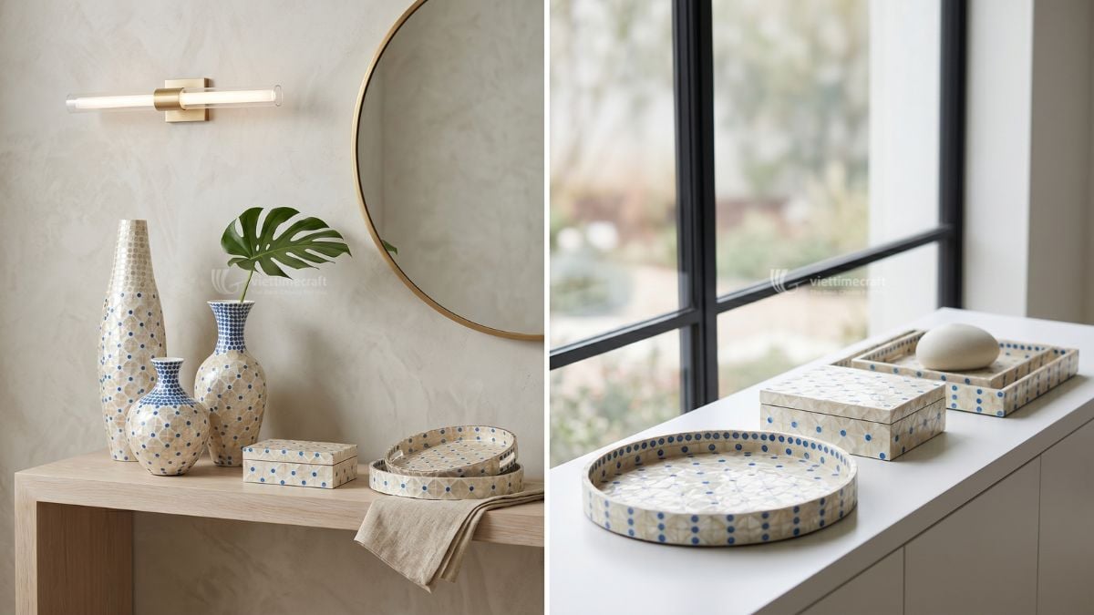 Decorative mother of pearl tray set for luxury interiors