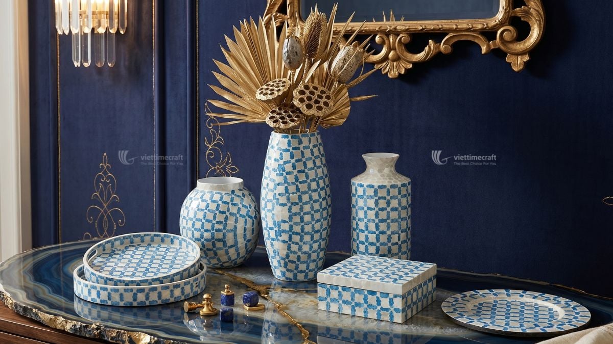 Handcrafted mother of pearl tray collection for global retailers