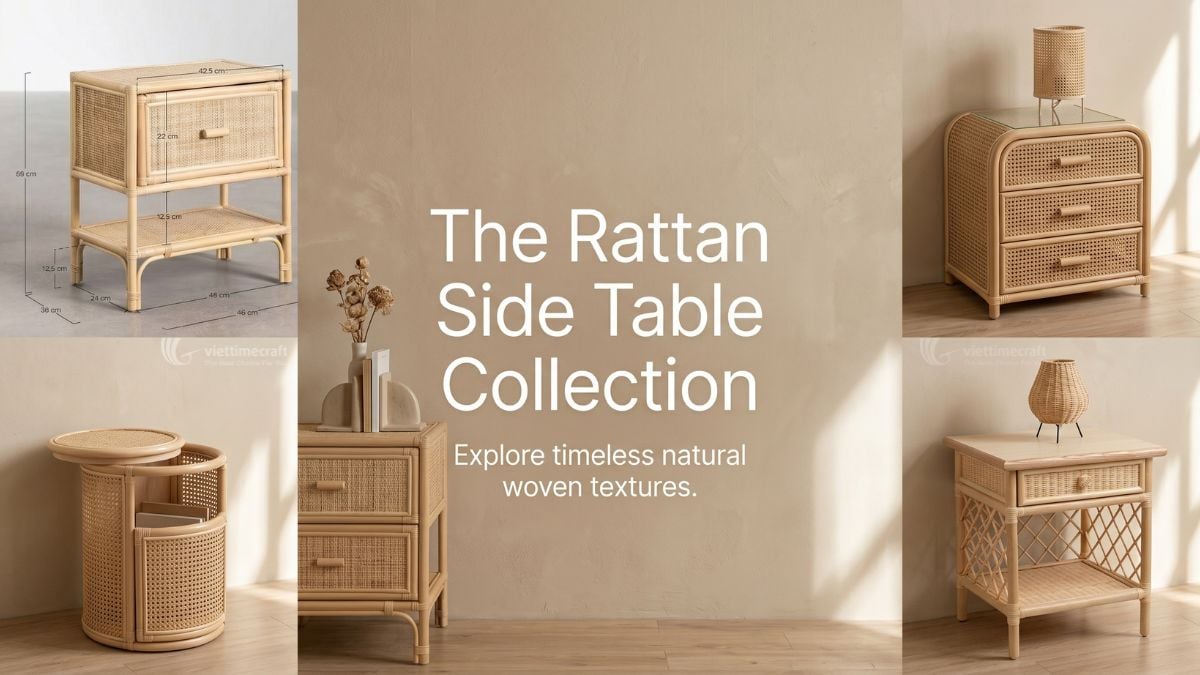 Rattan side tables packed for international shipment