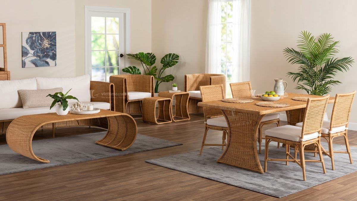 Detailed weaving process at Vietnam rattan furniture factory