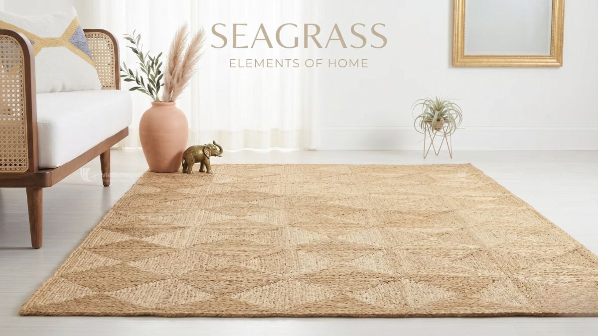 Handwoven seagrass rug crafted by skilled Vietnamese artisans