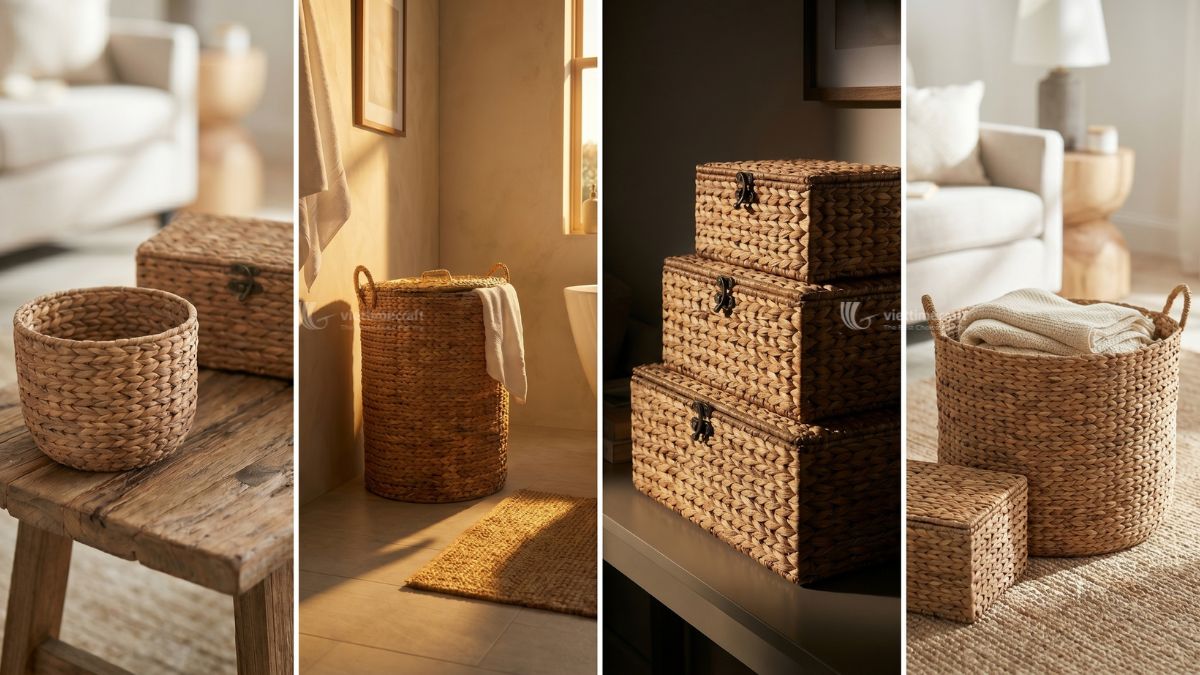 Natural fiber storage baskets handcrafted by skilled artisans