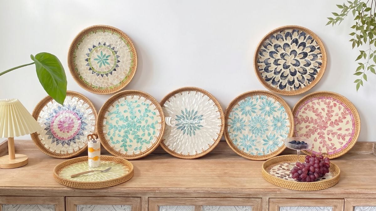 Rattan Tray Set, Serving Tray From Viettimecraft
