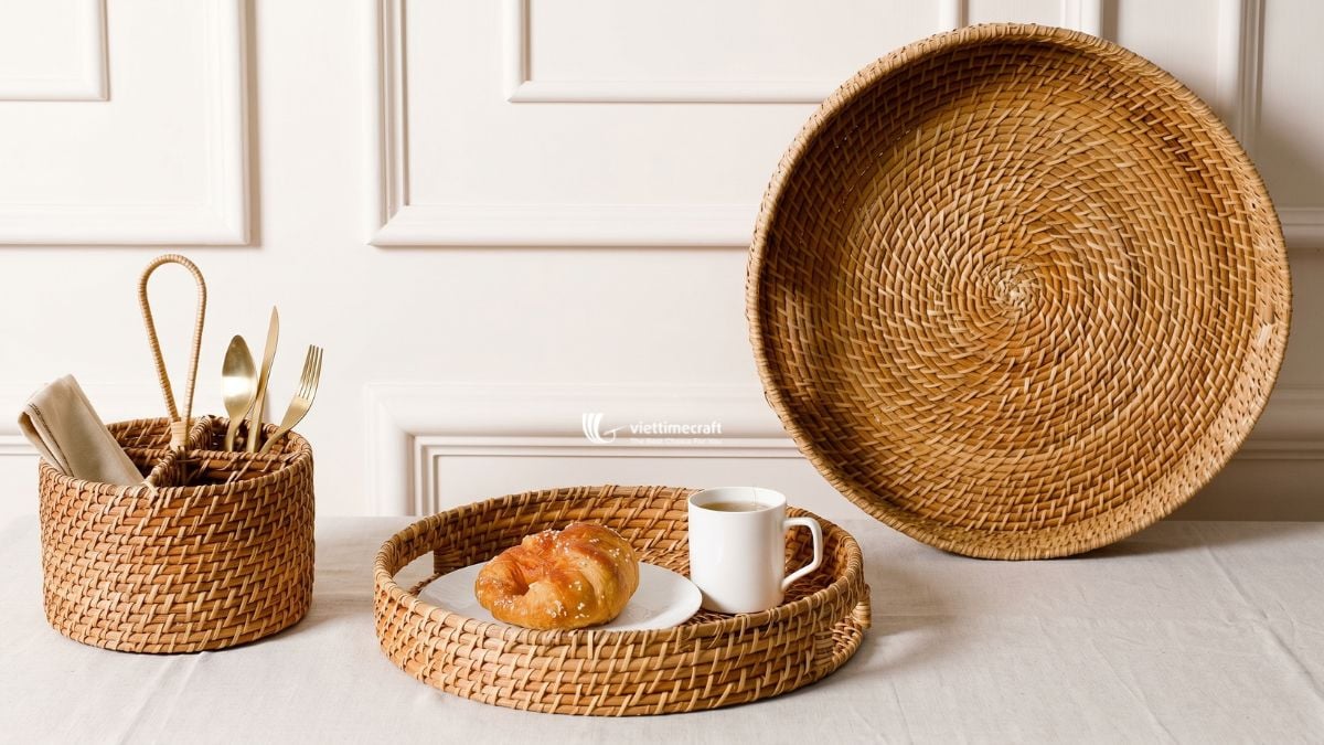 Rattan Tray Set, Serving Tray From Viettimecraft