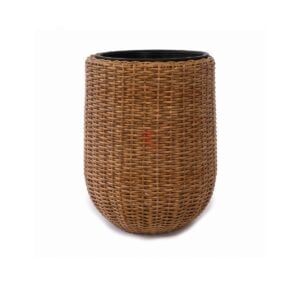 Faux rattan planter with natural woven texture for indoor and outdoor plants