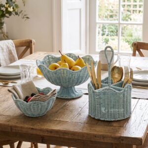 Blue Pastel Rattan Basket Set I Vietnam Handicraft