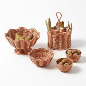 Blue Pastel Rattan Basket Set I Vietnam Handicraft