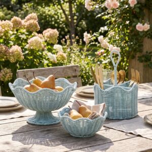 Blue Pastel Rattan Basket Set I Vietnam Handicraft