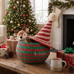 Water Hyacinth Hat-Shaped Christmas Basket I Viettimecraft