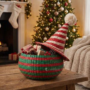 Water Hyacinth Hat-Shaped Christmas Basket I Viettimecraft