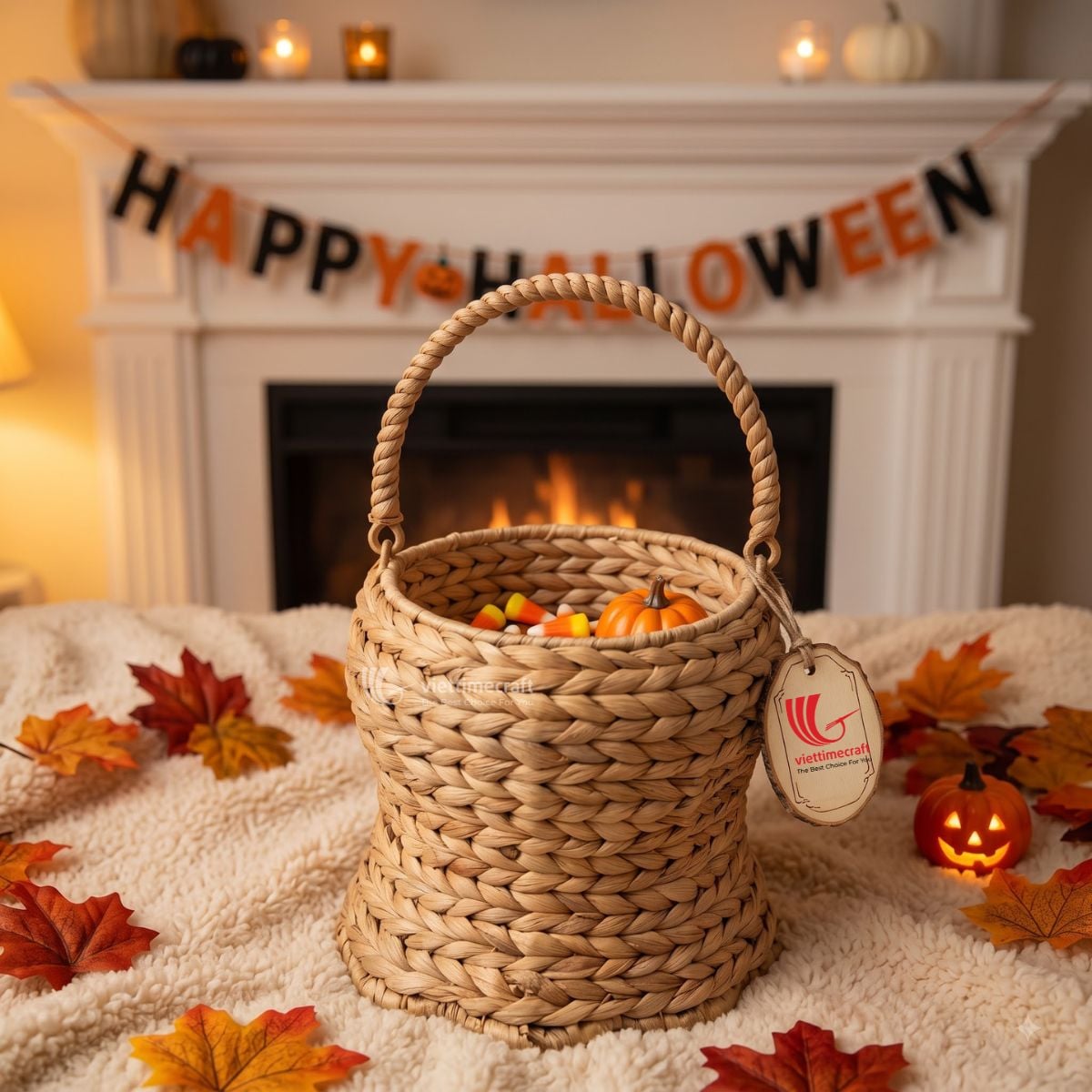 Natural Handwoven Ghost Candy Holder Basket