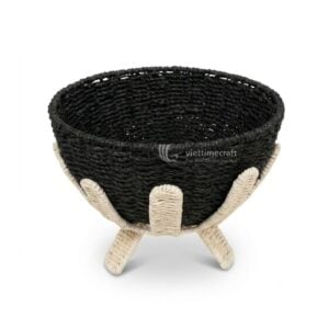 Wholesale gothic skeleton hand candy bowl manufacturer, custom handwoven black seagrass Halloween snack holder stand, direct factory OEM ODM gothic skeleton hands storage holder for sweets.