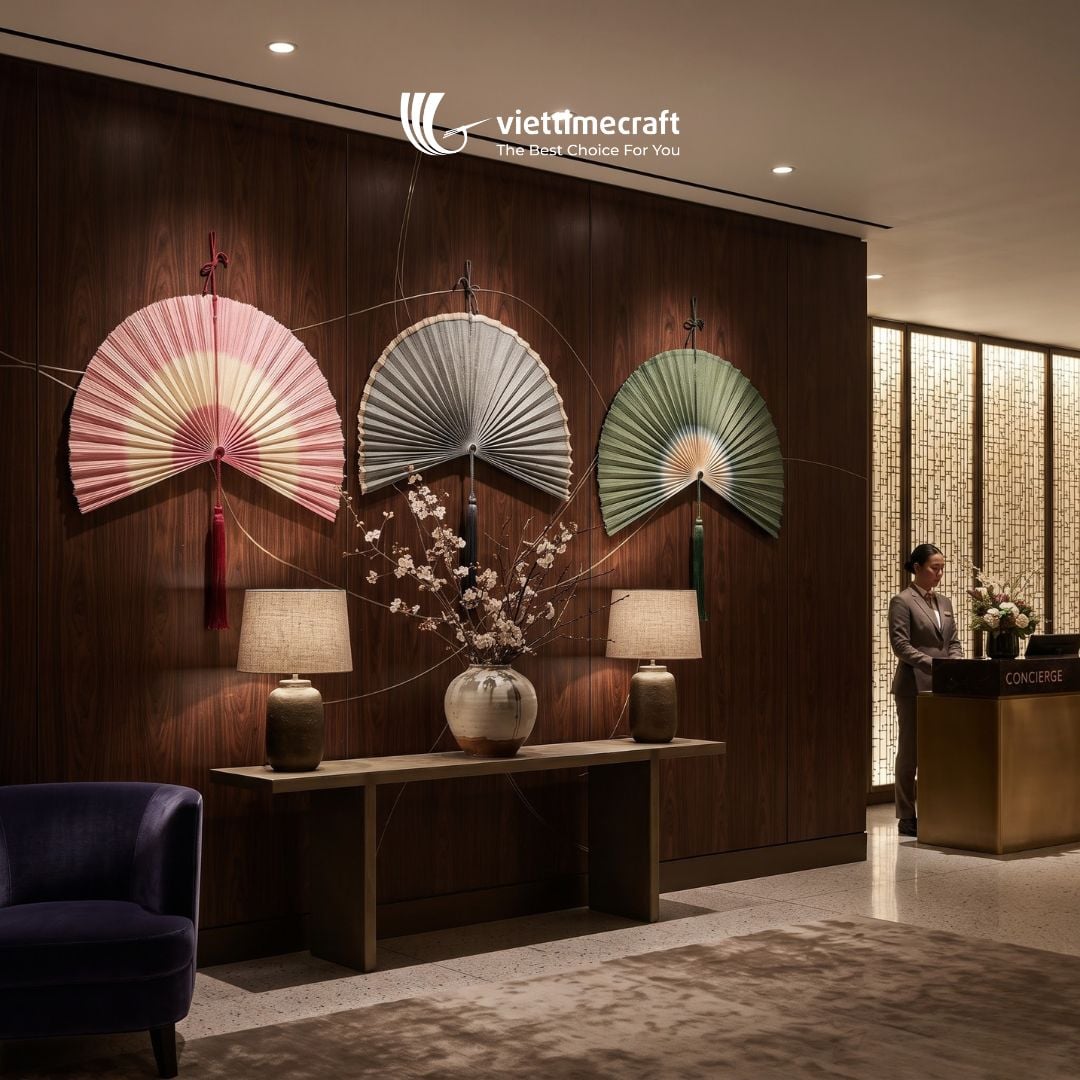 Handmade bamboo wall hanging fans for HORECA display wholesale